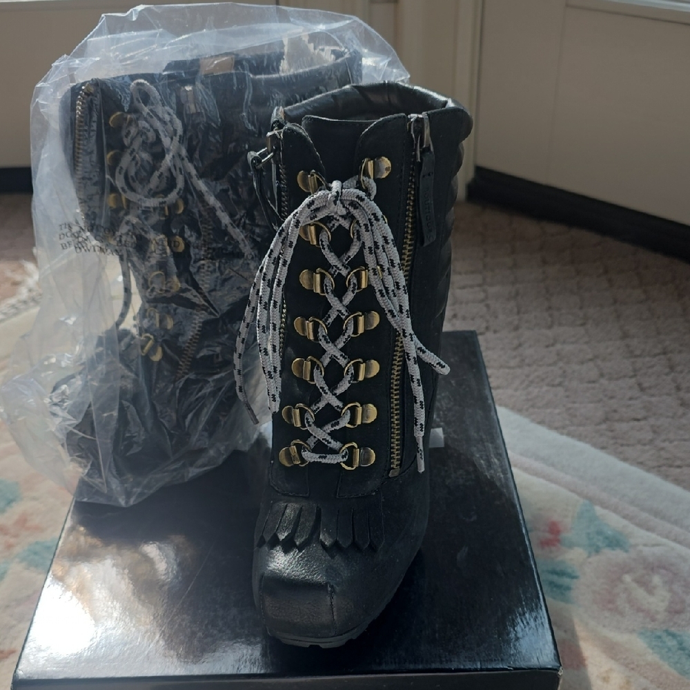 Boutique 9 Black Heeled Boots with Gold Accents